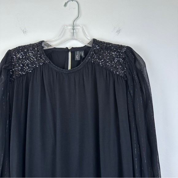 Anthropologie Bl-nk Sequin Embellished Blouse Size XS Black Bohemian NWT - Picture 7 of 14